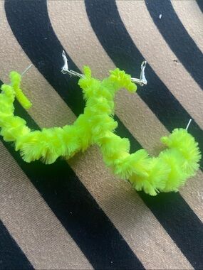 Neon Lime Fluffy Hoop Earrings for Women